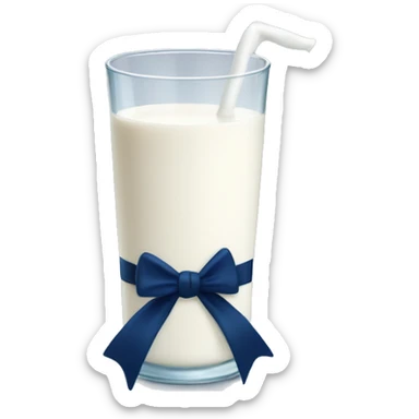 Glass of milk with a navy blue bow wrapped around the glass  sticker