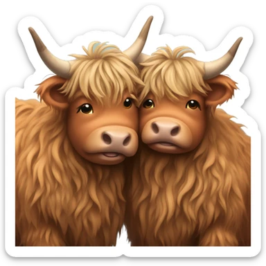 anthropomorphic highland cows hugging sticker