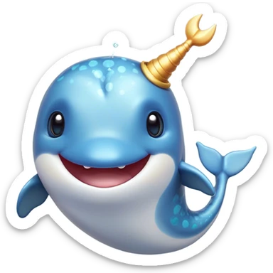 Cinematic Comical Narwhal Portrait Emoji, Head tilted dramatically with an exaggeratedly shocked expression, featuring a streamlined body with a prominently spiraled tusk and wide, comically expressive eyes brimming with disbelief, Simplified yet hilariously expressive features, highly detailed, glowing with a slightly sassy glow, high shine, dramatic yet playful, stylized with an air of quirky oceanic attitude, bright and endearing, soft glowing outline, capturing the essence of a meme-worthy narwhal that appears ready to side-eye its way into internet fame instantly! sticker