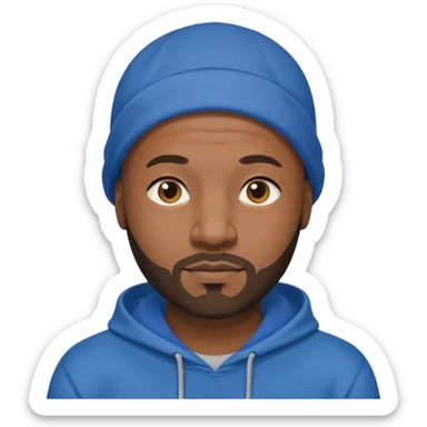 Bald black guy 40 years old with blue hoodie and and beard emoji sticker