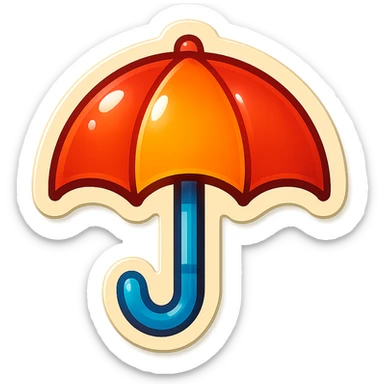 cartoon style sticker of a single umbrella symbol, simple and clear, no text sticker