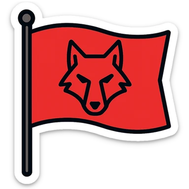bold red flag with a stylized wolf emblem, graphic, iconic, suitable for a logo sticker