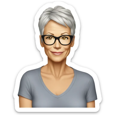 40 year old Jamie Lee Curtis cartoon wearing tee sticker