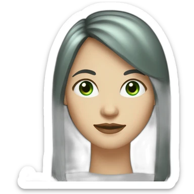 40 year old white woman with green eyes and long dark hair and a fringe and oval shape face sticker