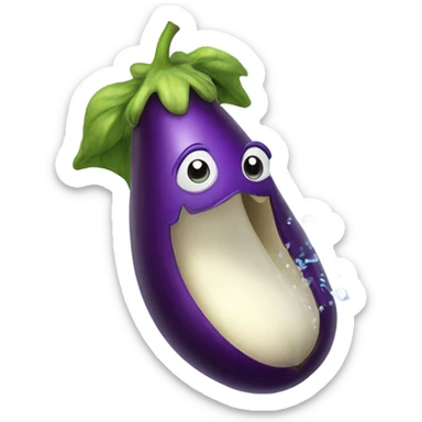 And eggplant with water squirting out sticker