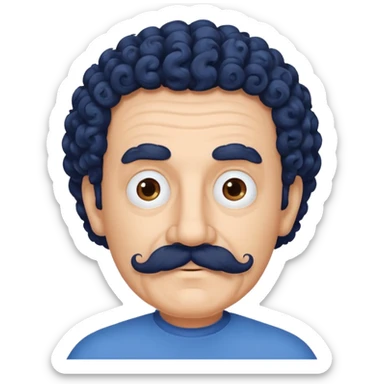 old guy with very curly dark hair and big blue  mustache sticker