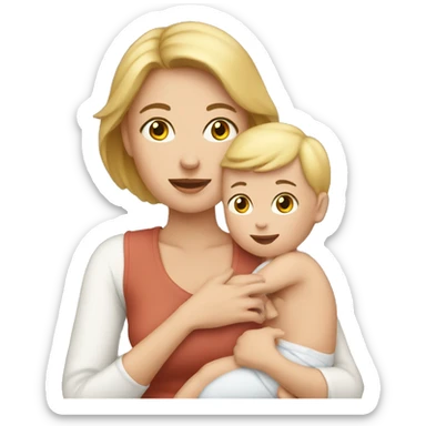 white mom holding little baby sticker