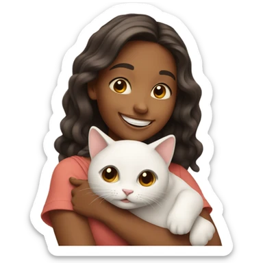 happy girl holding a cat sticker