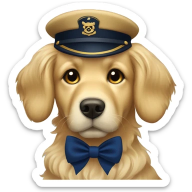 Golden retriever with a navy blue bow sticker