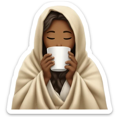 girl inside a blanket sipping coffee eyes closed sticker