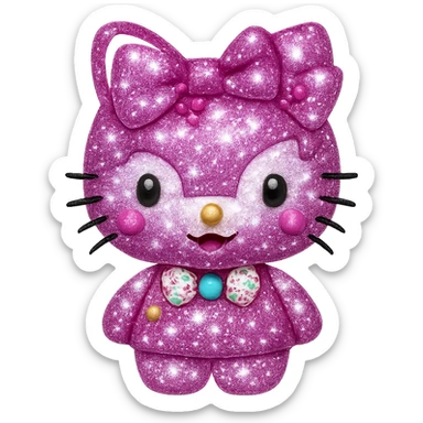 Add even more sparkling glitter to Hello Kitty, make the glitter extra shiny and prominent, keep the emoji style, no background. sticker
