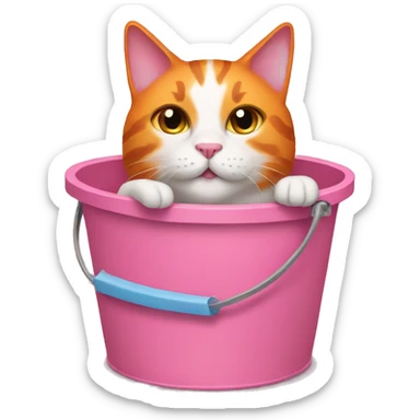 orange cat in pink bucket sticker