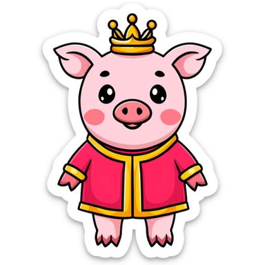 Pink pig wearing a golden crown and royal red robe, Technoblade sticker