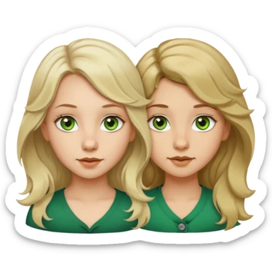 two girls. 1# girl: blonde long hair a bit wavy, green eyes, small button nose, very pale skin.  2# girl: short brown hair (wolfcut), brown eyes but a little green in them, very small button nose. sticker