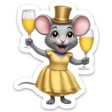 A mouse in a dress partying sticker
