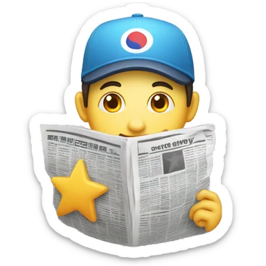 a star cartoon character holding a korean newspaper sticker