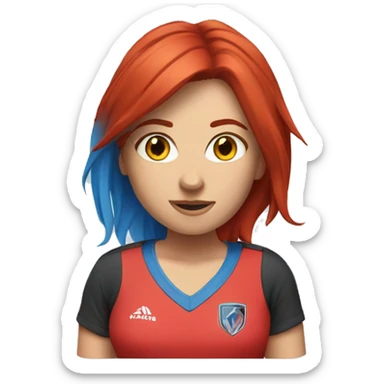 a female esports coach with red hair and blue shirt.  sticker