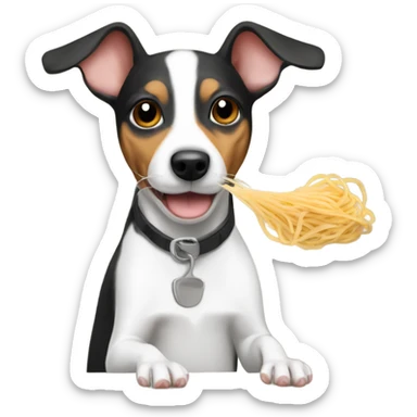Rat terrier eating spaghetti  sticker