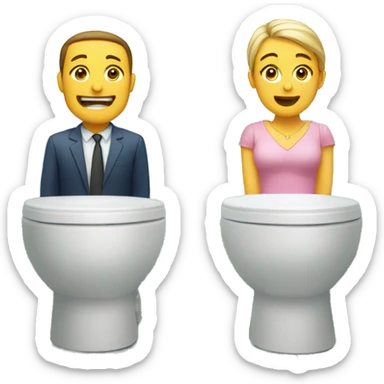 A couple sitting in two different toilet next to each other sticker