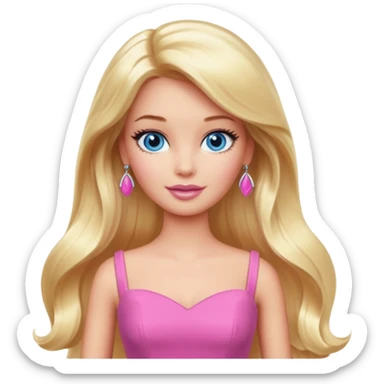 barbie, long blonde hair, pink dress, with blue eyes sticker