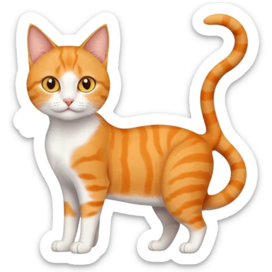 full body orange domestic shorthair slim cat with yellow/orange eyes paw being white and the other being half sticker