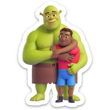 a black muscular man hugging Shrek, 3D emoji style sticker