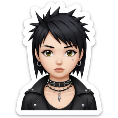 Black haired girl with a bob with a black spiked chocker with punk clothes on sticker