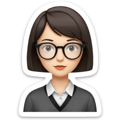 woman petite bob haircut wears dark squarish glasses, classic clothes sticker