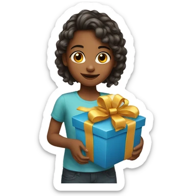 Young girl with present sticker