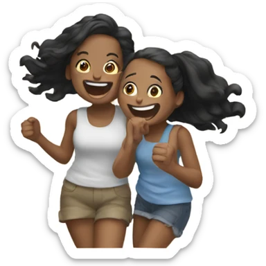 Two girls have fun and laughing together  sticker
