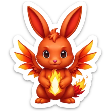 cute red fire bunny with fire paws and dragon wings sticker