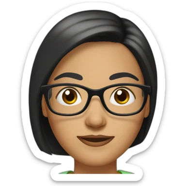 50 yr old woman ROUND GLASSES medium black straight hair sticker