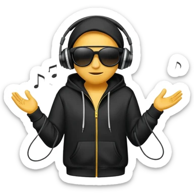 a hoodie with sunglasses and headphones with dancing motion lines sticker