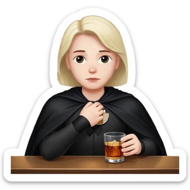 Caucasian in black cape sitting sad at bar sticker