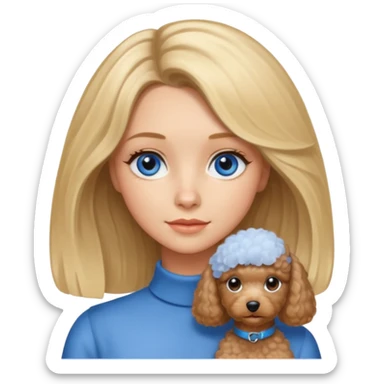 A light-brown miniature poodle with a blonde lady who has shoulder-length hair and blue eyes. sticker