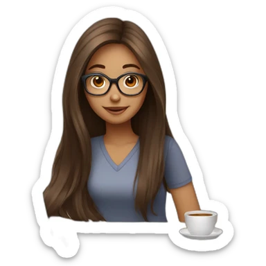 girl with long brown hair and big glasses working on laptop sticker
