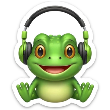 frog png with headphones smiling teeth showing sticker