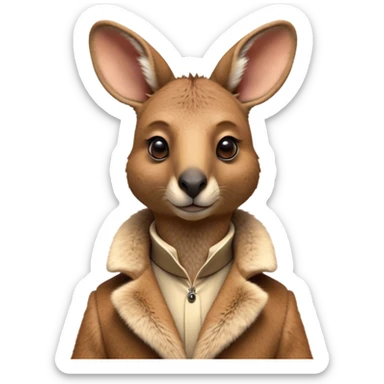 Cinematic Realistic Noble Kangaroo Portrait Emoji, Poised and dignified, with a strong, athletic build and a detailed, tawny coat rendered in natural fur texture, a distinctly elongated face with alert, expressive eyes and a subtle snout, high shine, intelligent and resolute, styled with an air of outback authority, focused and attentive, soft glowing outline, capturing the essence of a watchful and confident kangaroo that appears ready to bound out of the screen with effortless power! sticker