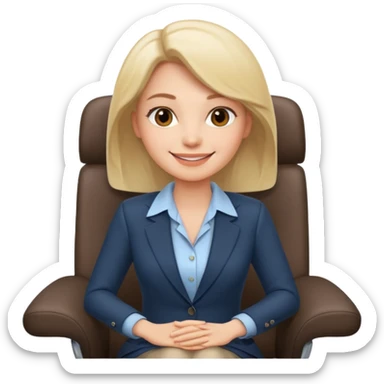 Cartoon faced woman smiling and relaxing and aligned in a chair in office make the face a cartoon character  sticker