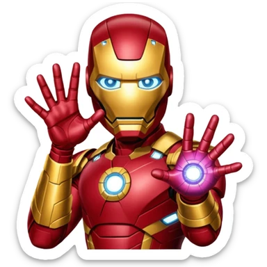 create an ironman with the infinity gauntlet emoji make it look really nice and make him snap his fingers with the infinity stone sticker