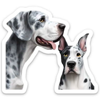 Blue Merle Great Dane next to black cat sticker