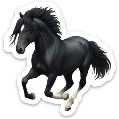 Realistic Running black horse long hair wings  sticker