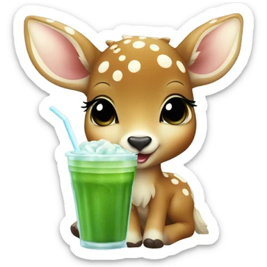 baby deer drinking iced matcha sticker