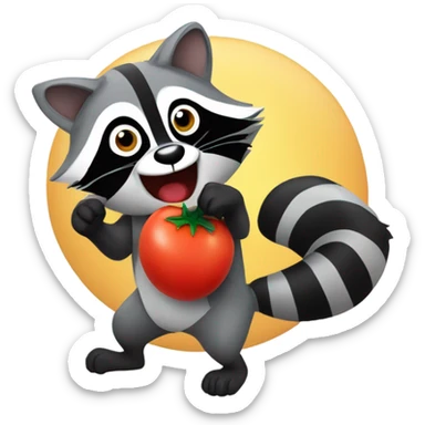 raccoon throwing tomatos sticker