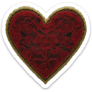 red lace on black leather heart with gold border sticker