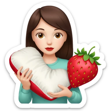 brunette white girl with a silk pillow strawberry sticker
