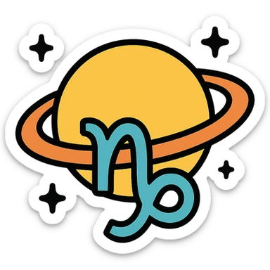 Minimalist Capricorn glyph with Saturn in background, celestial theme sticker