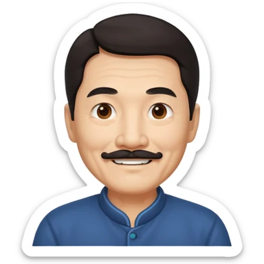 Older Chinese man with dark hair and full turn down mustache sticker