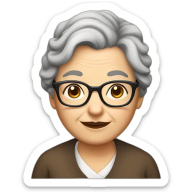 old lady brown hair bun and glasses sticker