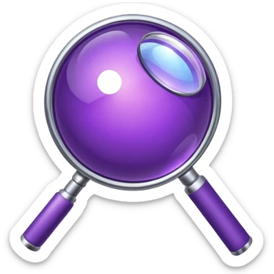 Minimal glossy purple icon of a network planet with a magnifying glass. sticker